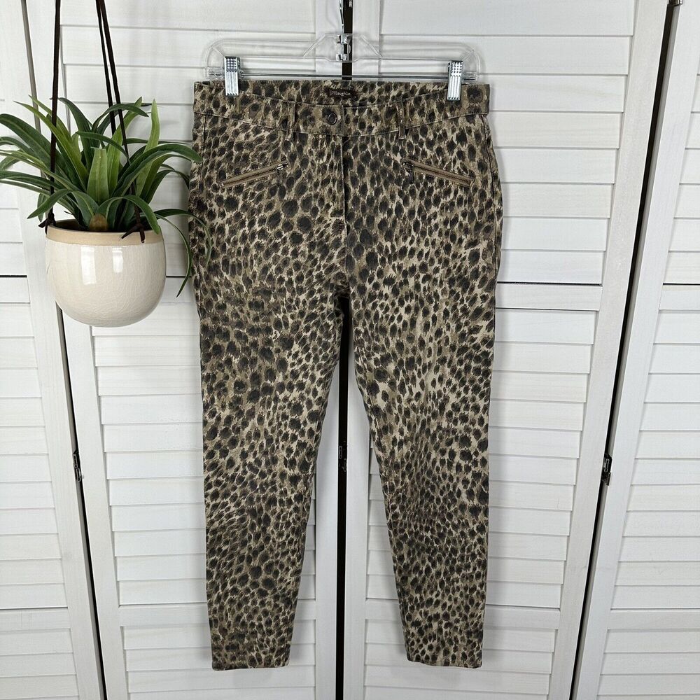NWOT J McLaughlin Baxter Safari Jeans Leopard‎ Print Zip Ankle Size 8 Pants